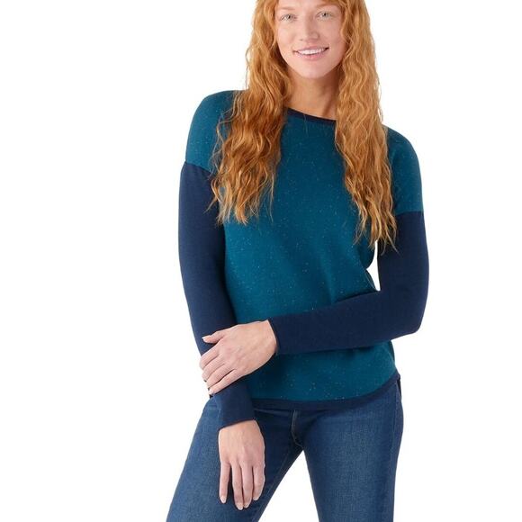 SMARTWOOL Shadow Pine Colorblock Sweater Small Twilight Blue Donegal Teal - Picture 3 of 8